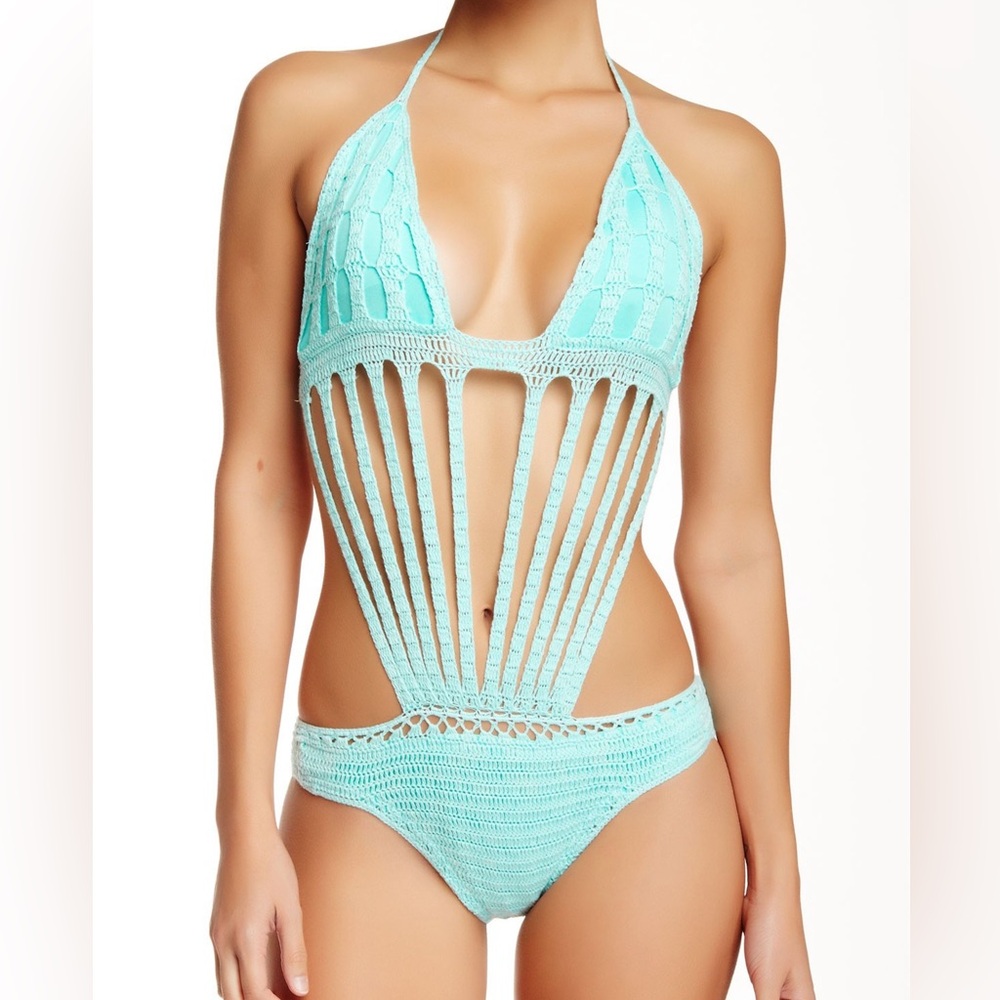 Beauty And The Beach Crochet Groove Monokini One Piece Bathing Suit
